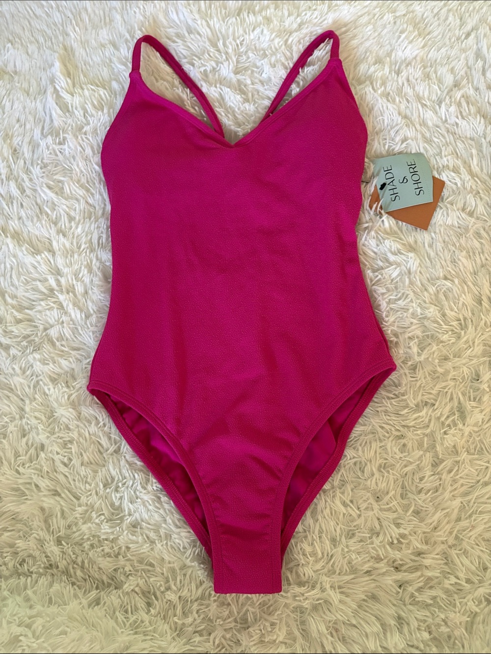NWT Shade & Shore Pink Textured V-Neck Front Criss Cross Back Swimsuit XS